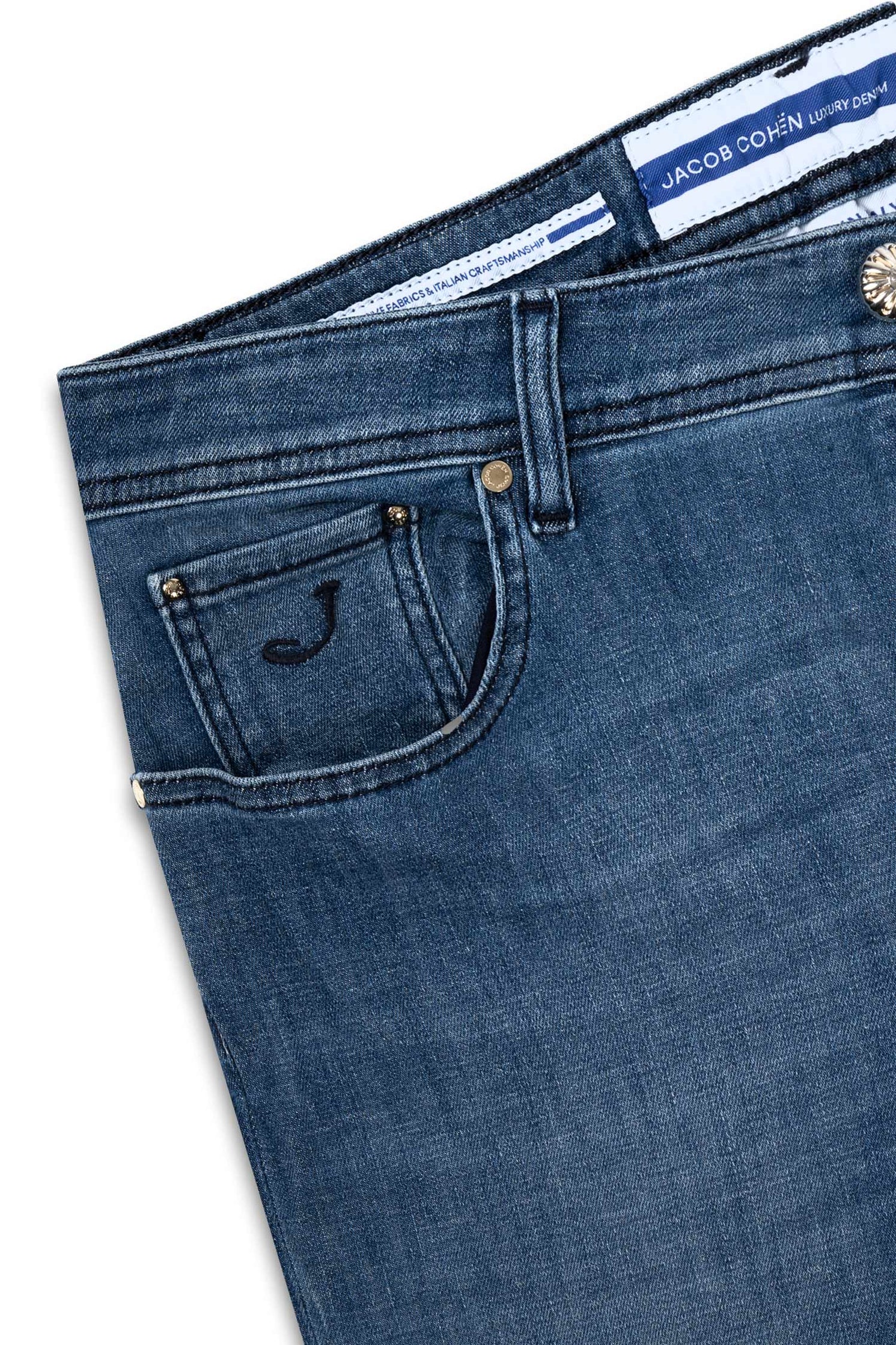 JACOB COHEN Blue Denim Bard Jeans Laser-Cut Label — Mitchell Ogilvie