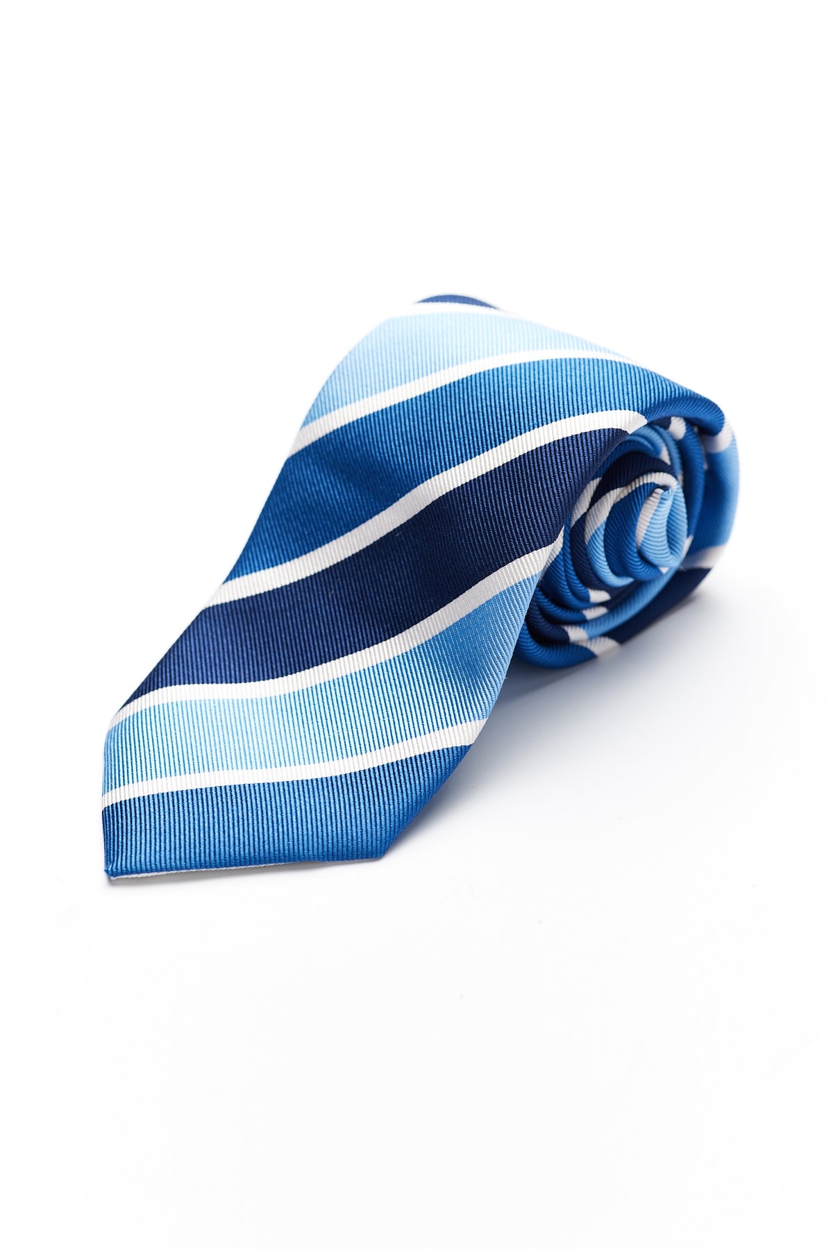 MITCHELL OGILVIE Tri-Colour Blue Stripe Silk Tie — Mitchell Ogilvie